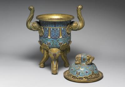 图片[3]-Copper ding-shaped incense burner in cloisonne enamels with elephant-shaped feet, Qing dynasty (1644-1911)-China Archive